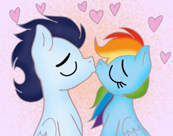 Size: 749x589 | Tagged: safe, artist:mrsdashskies, derpibooru import, rainbow dash, soarin', pegasus, pony, g4, female, kiss on the lips, kissing, male, mare, shipping, soarindash, stallion, straight