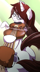 Size: 720x1280 | Tagged: safe, artist:fenriz278, derpibooru import, oc, oc only, pony, unicorn, bow (instrument), butt, female, glasses, horn, mare, musical instrument, playing instrument, plot, solo, violin, violin bow