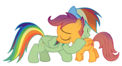 Size: 1280x700 | Tagged: safe, derpibooru import, edit, edited screencap, editor:dracoawesomeness, screencap, rainbow dash, scootaloo, pegasus, pony, campfire tales, g4, background removed, compassion, cute, cutealoo, daaaaaaaaaaaw, dashabetes, duo, duo female, eyes closed, female, filly, foal, heartwarming, hug, kindness, mare, my little pony: friendship is magic, not a vector, rainbow dash is best pony, scootalove, simple background, sisterly love, smiling, sweet dreams fuel, transparent background