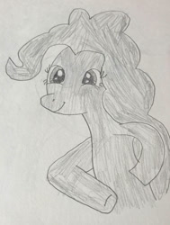 Size: 827x1092 | Tagged: safe, artist:rospelnad, derpibooru import, pinkie pie, earth pony, g4, drawing, female, monochrome, pencil drawing, solo, traditional art