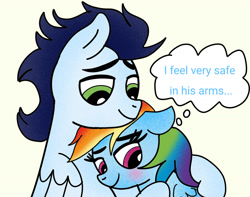 Size: 1280x1007 | Tagged: safe, artist:mrsdashskies, derpibooru import, rainbow dash, soarin', pegasus, pony, blushing, cute, dashabetes, female, heartwarming, hug, male, mare, primal, rainbow dash is best pony, shipping, soarinbetes, soarindash, stallion, straight, sweet dreams fuel