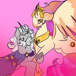 Size: 1280x1280 | Tagged: safe, derpibooru import, star swirl the bearded, oc, oc:dawnriser, alicorn, unicorn, g4, canon x oc, celestia and luna's father, gay, gay marriage, horn, male, old couple, ship:dawnswirl, stallion oc