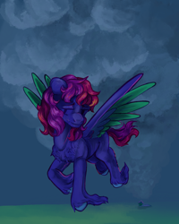 Size: 1280x1602 | Tagged: safe, artist:sweetmelon556, derpibooru import, oc, oc:sweet melon, pegasus, pony, colored wings, eyes closed, female, flying, mare, outdoors, solo, two toned wings, wings