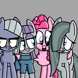 Size: 3000x3000 | Tagged: safe, artist:pegasus darkblue, derpibooru import, limestone pie, marble pie, maud pie, pinkie pie, earth pony, pony, g4, gray background, group, pie sisters, quartet, siblings, simple background, sisters