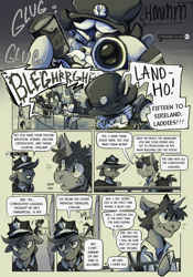 Size: 2151x3075 | Tagged: safe, artist:hallowraith, derpibooru import, oc, oc only, oc:commodore crunch (sireland), oc:stitches (sireland), earth pony, pegasus, unicorn, comic:fallout equestria: sireland, fallout equestria, comic, fallout equestria: sireland, guardian state (sireland), horn, monochrome, pegasus oc, unicorn oc