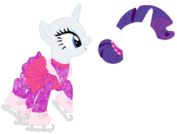 Size: 579x437 | Tagged: safe, artist:painterede, derpibooru import, rarity, pony, unicorn, g4, base, clothes, dress, female, hair bun, horn, ice skates, ice skating, mare, simple background, skates, solo, white background