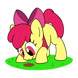 Size: 800x800 | Tagged: safe, artist:unitxxvii, derpibooru import, apple bloom, earth pony, pony, g4, apple bloom's bow, blank flank, bow, female, filly, foal, hair bow, looking at something, mare, outdoors, simple background, solo, sprout, transparent background