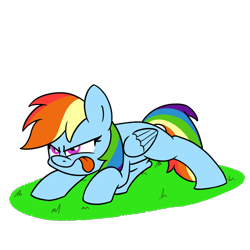 Size: 800x800 | Tagged: safe, artist:unitxxvii, derpibooru import, rainbow dash, pegasus, pony, g4, female, mare, missing cutie mark, narrowed eyes, outdoors, simple background, solo, tongue, tongue out, transparent background