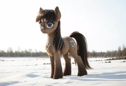 Size: 2104x1440 | Tagged: safe, ai content, derpibooru import, machine learning generated, oc, oc only, pony, chest fluff, female, generator:pony realism 2.2, hooves, looking offscreen, mare, outdoors, prompter:siber, realistic, snow, snowpony (species), solo, standing, unshorn fetlocks, yakutian horse