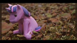 Size: 3840x2160 | Tagged: safe, artist:reinbou, derpibooru exclusive, derpibooru import, twilight sparkle, pony, unicorn, g4, 3d, blender, blender eevee, horn, outdoors, plushie, solo