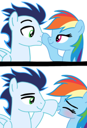 Size: 564x827 | Tagged: safe, artist:soarindasher10, derpibooru import, rainbow dash, soarin', pegasus, pony, g4, blushing, boop, comic, cute, dashabetes, female, heartwarming, looking at each other, looking at someone, male, mare, rainbow dash is best pony, shipping, soarinbetes, soarindash, stallion, straight, sweet dreams fuel