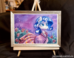 Size: 3576x2792 | Tagged: safe, artist:jsunlight, derpibooru import, rarity, pony, unicorn, g4, auction, clothes, craft, dress, female, gala dress, horn, mare, solo, traditional art, watercolor painting