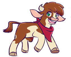 Size: 1060x850 | Tagged: safe, artist:thegemstallion, derpibooru import, arizona cow, cow, them's fightin' herds, bandana, cloven hooves, community related, female, green eyes, horns, puyo puyo, simple background, smiling, solo, style emulation, transparent background