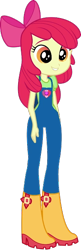 Size: 206x633 | Tagged: safe, derpibooru import, apple bloom, human, equestria girls, g4, apple bloom's bow, apple bloom's cutie mark, boots, bow, clothes, cutie mark on clothes, hair bow, overalls, shoes, simple background, transparent background