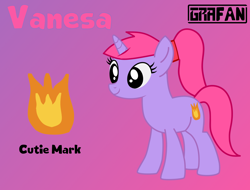 Size: 2472x1882 | Tagged: safe, artist:gradiusfanatic, derpibooru import, oc, oc only, oc:vanesa, pony, unicorn, female, gradient background, horn, inkscape, mare, no iris, ponytail, unicorn oc, vector