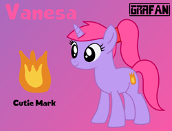 Size: 2472x1882 | Tagged: safe, alternate version, artist:gradiusfanatic, derpibooru import, oc, oc only, oc:vanesa, pony, unicorn, female, gradient background, horn, inkscape, mare, no iris, ponytail, unicorn oc, vector