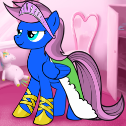 Size: 1024x1024 | Tagged: safe, derpibooru import, oc, oc only, pegasus, avatar maker: pony, bio in description, cape, clothes, cyan eyes, female, folded wings, hoof shoes, jewelry, mare, owner:lyra heartstrings13, pegasus oc, tiara, wings