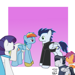 Size: 750x750 | Tagged: safe, artist:99999999000, derpibooru import, rainbow dash, rarity, rumble, scootaloo, soarin', pegasus, pony, g4, colt, female, filly, foal, male, mare, marriage, shipping, soarindash, stallion, straight, wedding