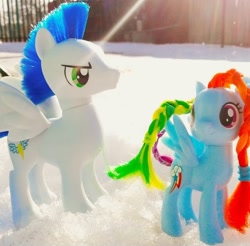 Size: 720x709 | Tagged: safe, derpibooru import, rainbow dash, soarin', pegasus, pony, g4, female, male, mare, shipping, snow, soarindash, stallion, straight, toy