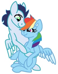 Size: 720x920 | Tagged: safe, derpibooru import, rainbow dash, soarin', pegasus, pony, g4, female, male, mare, preggo dash, pregnant, shipping, soarindash, stallion, straight