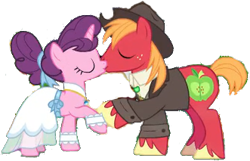 Size: 331x213 | Tagged: safe, derpibooru import, edit, edited screencap, editor:pascalmulokozi2, screencap, big macintosh, sugar belle, earth pony, unicorn, g4, season 9, the big mac question, bolo tie, clothes, dress, female, hat, horn, kiss on the lips, kissing, male, marriage, married couple, my little pony: friendship is magic, not a vector, romance, romantic, shipping, simple background, stallion, straight, sugarmac, transparent background, vest, wedding, wedding dress, wedding suit