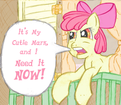 Size: 922x800 | Tagged: safe, artist:pun-pun, derpibooru import, apple bloom, earth pony, pony, g4, 2012, apple bloom's bow, bow, dialogue, female, filly, foal, hair bow, j.g. wentworth, open mouth, solo, speech bubble