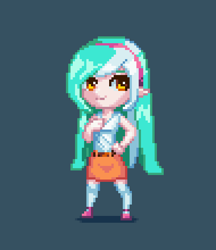 Size: 475x550 | Tagged: safe, artist:terrafomer, derpibooru import, lyra heartstrings, human, g4, digital art, elf ears, humanized, pixel art, simple background, smiling, solo