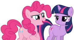 Size: 1338x735 | Tagged: safe, artist:kingbases, artist:shieldwingarmorofgod, derpibooru import, pinkie pie, twilight sparkle, unicorn twilight, earth pony, pony, unicorn, g4, base used, duo, duo female, female, horn, mare, not a vector, simple background, transparent background