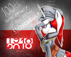 Size: 750x600 | Tagged: safe, artist:creampaint12, derpibooru import, oc, unicorn, hat, horn, old art, poland, polish national independence day, solo