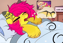 Size: 2232x1531 | Tagged: safe, artist:2pandita, derpibooru import, oc, oc only, bat pony, pegasus, pony, bat pony oc, bed, bedroom, female, freckles, mare, pegasus oc, sleeping, solo, unshorn fetlocks