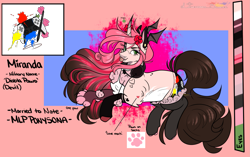 Size: 1915x1200 | Tagged: safe, artist:legendaryshadee, derpibooru import, oc, oc:miranda, pony, unicorn, clothes, fangs, female, headphones, horn, mare, ponysona, reference sheet, socks, solo, tongue, tongue out