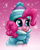 Size: 2000x2500 | Tagged: safe, artist:sunamoonmlp, derpibooru exclusive, derpibooru import, pinkie pie, earth pony, pony, g4, blep, clothes, cute, female, hat, jacket, mare, smiling, snow, solo, tongue, tongue out, winter, winter outfit