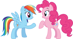 Size: 5597x3000 | Tagged: safe, artist:cloudy glow, derpibooru import, pinkie pie, rainbow dash, earth pony, pegasus, pony, g4, duo, duo female, female, mare, reconciliation, simple background, transparent background, vector