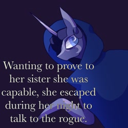 Size: 2048x2048 | Tagged: safe, artist:whimday, derpibooru import, princess luna, alicorn, pony, g4, alternate design, cloak, clothes, female, mare, solo, text