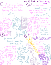 Size: 4779x6013 | Tagged: safe, artist:adorkabletwilightandfriends, derpibooru import, princess cadance, princess flurry heart, shining armor, alicorn, pony, unicorn, comic:adorkable twilight and friends, g4, adorkable, adorkable friends, bedroom, comic, cute, dangerous, dork, family, female, filly, foal, horn, magic, mirror, parent, reflection, silly, slice of life, sneezing, spit, spray, toy, toy box, worried