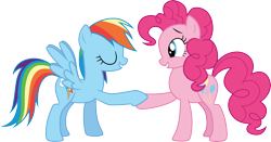 Size: 5716x3000 | Tagged: safe, artist:cloudy glow, derpibooru import, pinkie pie, rainbow dash, earth pony, pegasus, pony, g4, griffon the brush off, duo, duo female, female, hoofshake, mare, my little pony: friendship is magic, reconciliation, simple background, transparent background, vector