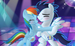 Size: 2294x1409 | Tagged: safe, artist:soarindasher10, derpibooru import, rainbow dash, soarin', pegasus, pony, blushing, cute, dancing, dashabetes, eyes closed, female, male, mare, rainbow dash is best pony, rainbow sass, shipping, smiling, soarinbetes, soarindash, stallion, straight