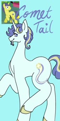 Size: 1026x2048 | Tagged: safe, artist:whimday, derpibooru import, comet tail, pony, unicorn, g4, alternate design, anatomically incorrect, facial hair, goatee, horn, incorrect leg anatomy, male, screencap reference, solo, stallion