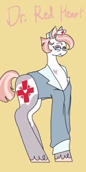 Size: 1026x2048 | Tagged: safe, artist:whimday, derpibooru import, nurse redheart, earth pony, pony, g4, alternate design, clothes, female, hat, mare, nurse hat, shirt, solo, unshorn fetlocks