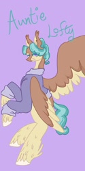 Size: 1026x2048 | Tagged: safe, artist:whimday, derpibooru import, auntie lofty, pegasus, pony, g4, alternate design, clothes, female, mare, solo, unshorn fetlocks