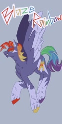 Size: 1026x2048 | Tagged: safe, artist:whimday, derpibooru import, rainbow blaze, pegasus, pony, g4, alternate design, anatomically incorrect, coat markings, incorrect leg anatomy, male, mismatched hooves, socks (coat marking), solo, stallion