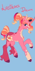 Size: 1026x2048 | Tagged: safe, artist:whimday, derpibooru import, luster dawn, pony, unicorn, g4, alternate design, curved horn, female, fetlock tuft, horn, mare, solo