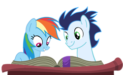 Size: 1280x782 | Tagged: safe, artist:soarindasher10, derpibooru import, rainbow dash, soarin', pegasus, pony, book, female, male, mare, reading, shipping, simple background, soarindash, stallion, straight, transparent background