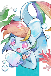 Size: 1181x1748 | Tagged: safe, artist:puzi, derpibooru import, rainbow dash, merpony, pony, seapony (g4), g4, bubble, coral, cute, dashabetes, female, fish tail, jewelry, necklace, no pupils, open mouth, open smile, pearl necklace, seaponified, seapony rainbow dash, seashell, seashell necklace, seaweed, simple background, smiling, solo, species swap, swimming, tail, the little mermaid, transparent background, underwater, water