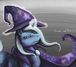 Size: 1059x928 | Tagged: safe, artist:kimardt, derpibooru import, trixie, pony, unicorn, g4, 2012, cape, clothes, female, great and powerful, hat, horn, magic, mare, old art, solo, telekinesis