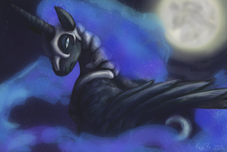 Size: 1200x800 | Tagged: safe, artist:kimardt, derpibooru import, nightmare moon, alicorn, pony, g4, 2012, female, mare, moon, old art, solo