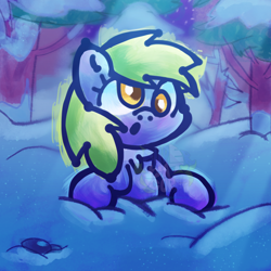 Size: 3840x3840 | Tagged: safe, artist:endercatcore, derpibooru import, derpy hooves, pegasus, pony, g4, night, outdoors, snow, solo, winter