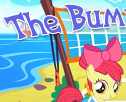 Size: 543x440 | Tagged: safe, derpibooru import, apple bloom, earth pony, g4, beach, cropped, gameloft, meme, ocean, sports, summertime apple bloom, volleyball, volleyball net, water, wow! glimmer