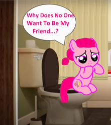 Size: 2000x2264 | Tagged: safe, artist:memeartboi, derpibooru import, earth pony, pony, g4, anais watterson, bathroom, but why, daisy the donkey, female, filly, foal, indoors, ponified, sitting, sitting on toilet, solo, species swap, speech bubble, text, the amazing world of gumball, thinking, toilet, toilet humor, toilet paper, upset