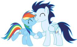 Size: 1280x791 | Tagged: safe, artist:soarindasher10, derpibooru import, rainbow dash, soarin', pegasus, pony, eyes closed, female, holding hooves, male, mare, shipping, simple background, smiling, soarindash, stallion, straight, transparent background